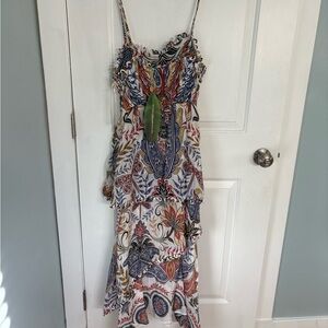 FARM Rio Asymmetrical Dress with Blue and Red Paisley